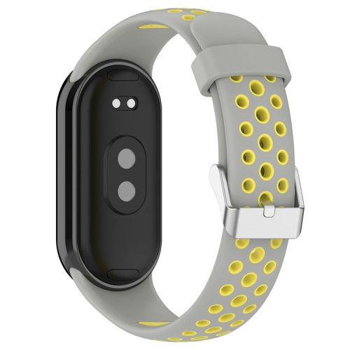 For Xiaomi Mi Band 9 NFC / Mi Band 9 / Smart Band 8 NFC / Smart Band 8 Watch Straps Silicone Band with Stainless Steel Connector - Grey+Yellow