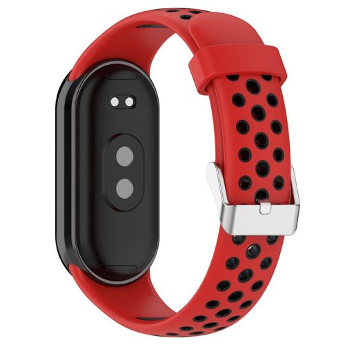 For Xiaomi Mi Band 9 NFC / Mi Band 9 / Smart Band 8 NFC / Smart Band 8 Watch Straps Silicone Band with Stainless Steel Connector - Red+Black