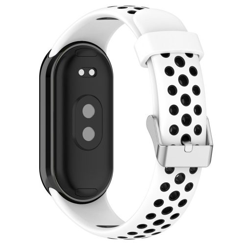 For Xiaomi Mi Band 9 NFC / Mi Band 9 / Smart Band 8 NFC / Smart Band 8 Watch Straps Silicone Band with Stainless Steel Connector - White+Black