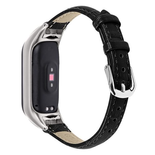 For Xiaomi Mi Band 9 NFC / Mi Band 9 / Smart Band 8 NFC / Smart Band 8 Wrist Strap Crocodile Texture Top Layer Cowhide Leather Watch Band - Black