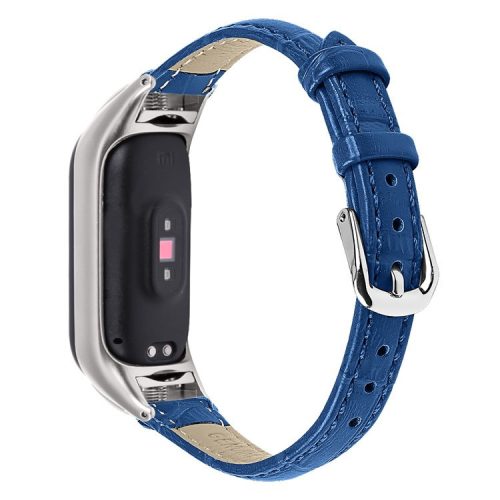 For Xiaomi Mi Band 9 NFC / Mi Band 9 / Smart Band 8 NFC / Smart Band 8 Wrist Strap Crocodile Texture Top Layer Cowhide Leather Watch Band - Blue