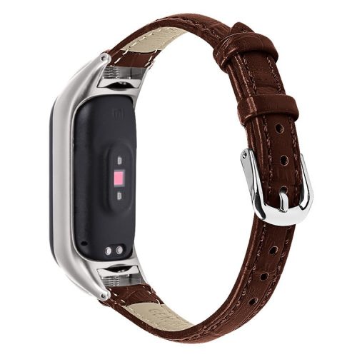 For Xiaomi Mi Band 9 NFC / Mi Band 9 / Smart Band 8 NFC / Smart Band 8 Wrist Strap Crocodile Texture Top Layer Cowhide Leather Watch Band - Brown