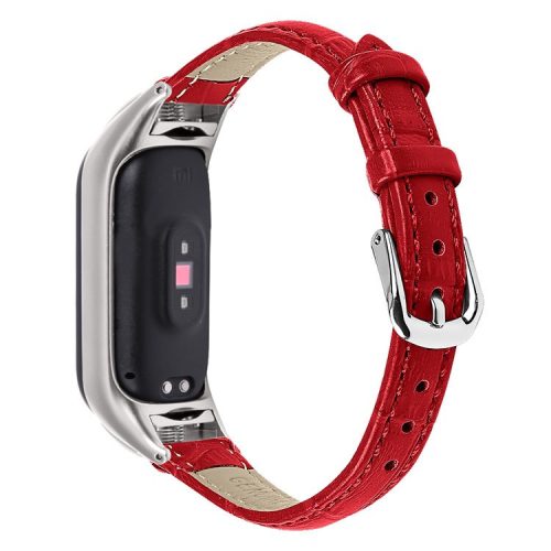 For Xiaomi Mi Band 9 NFC / Mi Band 9 / Smart Band 8 NFC / Smart Band 8 Wrist Strap Crocodile Texture Top Layer Cowhide Leather Watch Band - Red