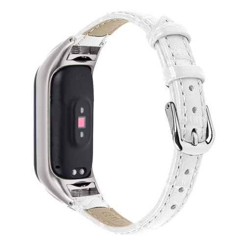 For Xiaomi Mi Band 9 NFC / Mi Band 9 / Smart Band 8 NFC / Smart Band 8 Wrist Strap Crocodile Texture Top Layer Cowhide Leather Watch Band - White