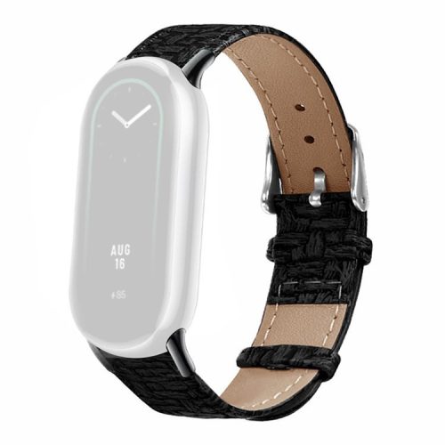 For Xiaomi Mi Band 9 NFC / Mi Band 9 / Smart Band 8 NFC / Smart Band 8 Wrist Strap Woven Texture Cowhide Leather Band - Black