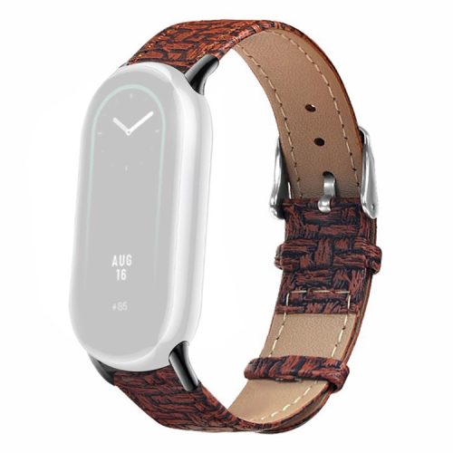 For Xiaomi Mi Band 9 NFC / Mi Band 9 / Smart Band 8 NFC / Smart Band 8 Wrist Strap Woven Texture Cowhide Leather Band - Brown