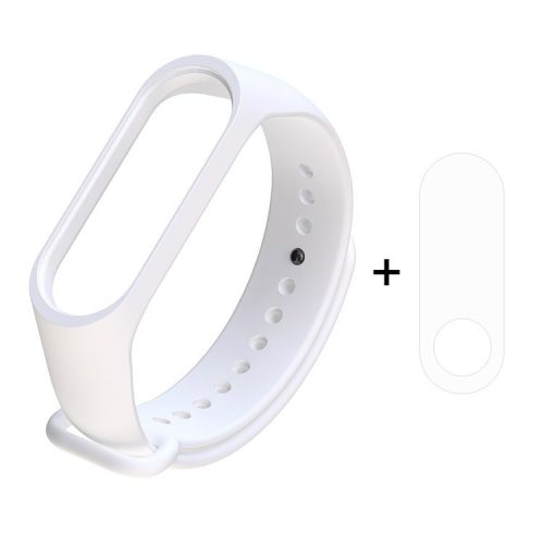 For Xiaomi Mi Smart Band 4 / Mi Band 3 Adjustable Soft Silicone Watch Band + Full Covering TPU Screen Protector - White