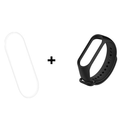 For Xiaomi Mi Smart Band 4 / Mi Band 3 Adjustable Soft Silicone Watch Band Strap + Full Covering Soft TPU Screen Film - Black