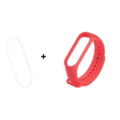 For Xiaomi Mi Smart Band 4 / Mi Band 3 Adjustable Soft Silicone Watch Band Strap + Full Covering Soft TPU Screen Film - Red