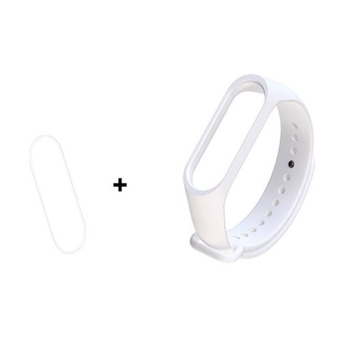 For Xiaomi Mi Smart Band 4 / Mi Band 3 Adjustable Soft Silicone Watch Band Strap + Full Covering Soft TPU Screen Film - White