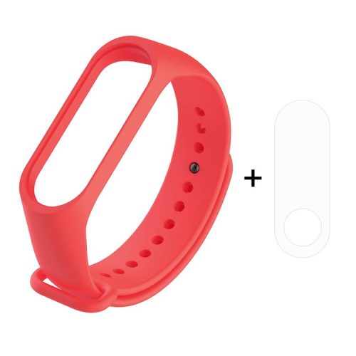 For Xiaomi Mi Smart Band 4 / Mi Band 3 Adjustable Soft Silicone Watch Band Strap + Full Covering TPU Screen Protector - Red