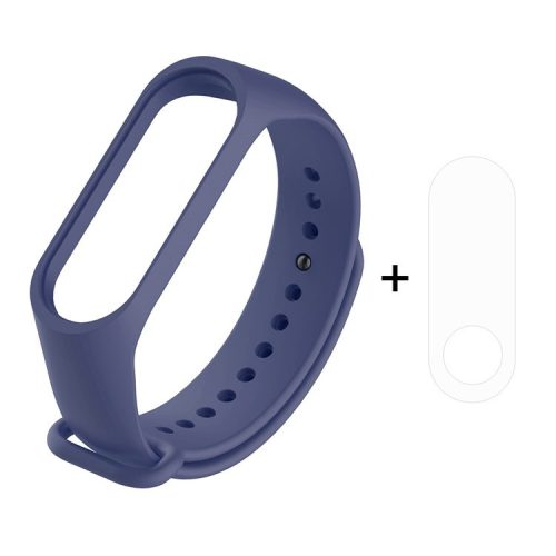 For Xiaomi Mi Smart Band 4 / Mi Band 3 Adjustable Soft Silicone Watch Strap Replacement + Full Covering TPU Screen Protector - Dark Blue