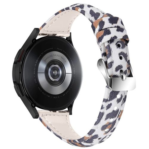 For Xiaomi Mi Watch Color/Haylou Solar LS05 Soft Genuine Cowhide Leather Wristband Leopard Texture Watch Strap - White Brown/Leopard