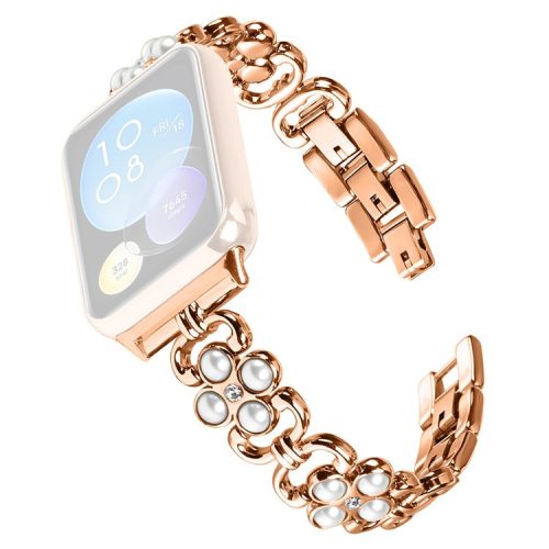 For Xiaomi Redmi 4 Wrist Bracelet Pearl Decor Four Leaf Clover Stainless Steel Watch Band - Rose Gold