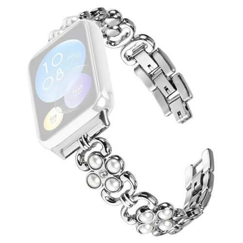 For Xiaomi Redmi 4 Wrist Bracelet Pearl Decor Four Leaf Clover Stainless Steel Watch Band - Silver