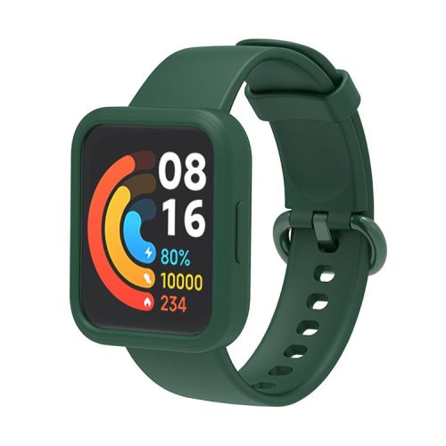 For Xiaomi Redmi Watch 2/Redmi Watch 2 Lite Solid Color Silicone Watch Band Strap + Drop-proof Watch Case - Pine Needle Green/Green/Green