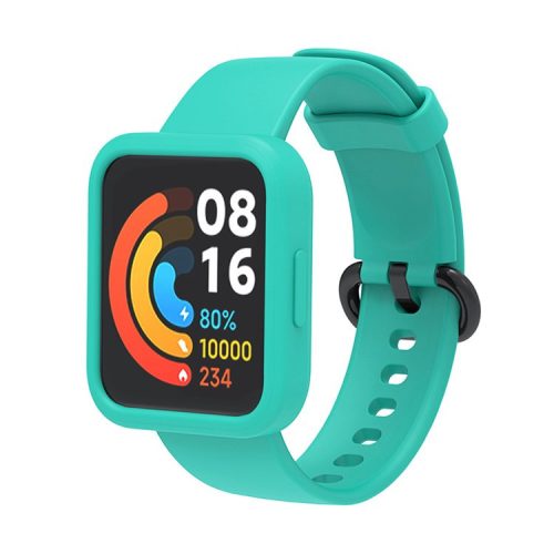 For Xiaomi Redmi Watch 2/Redmi Watch 2 Lite Solid Color Silicone Watch Band Strap + Drop-proof Watch Case - Teal Green/Black/Teal Green