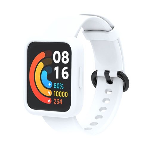 For Xiaomi Redmi Watch 2/Redmi Watch 2 Lite Solid Color Silicone Watch Band Strap + Drop-proof Watch Case - White/Black/White