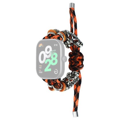 For Xiaomi Redmi Watch 4 Adjustable Watch Strap Bead Braided Nylon Band - Black Orange Camo