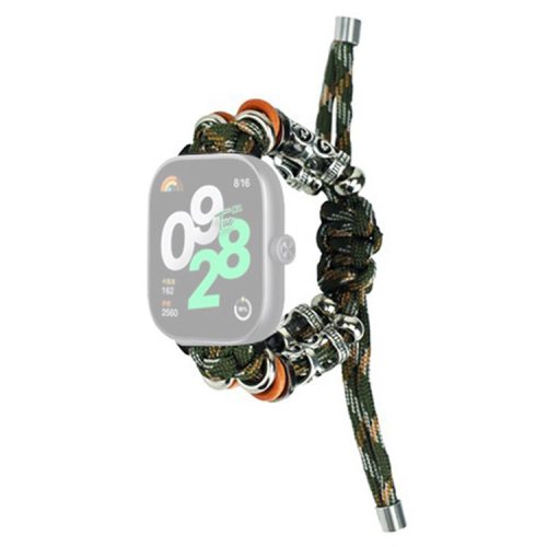 For Xiaomi Redmi Watch 4 Adjustable Watch Strap Bead Braided Nylon Band - Green Camo