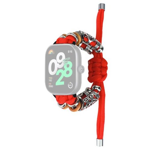 For Xiaomi Redmi Watch 4 Adjustable Watch Strap Bead Braided Nylon Band - Red