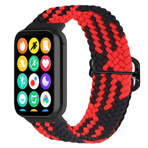 For Xiaomi Redmi Watch 4 Braided Band Adjustable Replacement Nylon Watch Strap - Red+Black