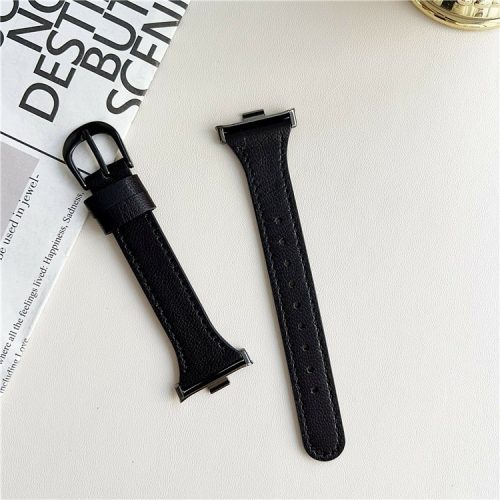 For Xiaomi Redmi Watch 4 Leather Strap with Pin Buckle Replacement Watch Bands - Black