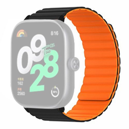 For Xiaomi Redmi Watch 4 Magnetic Silicone Watch Band Strap with Alloy Connector - Black+Orange