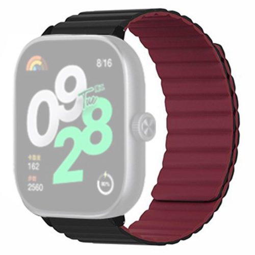 For Xiaomi Redmi Watch 4 Magnetic Silicone Watch Band Strap with Alloy Connector - Black+Wine Red