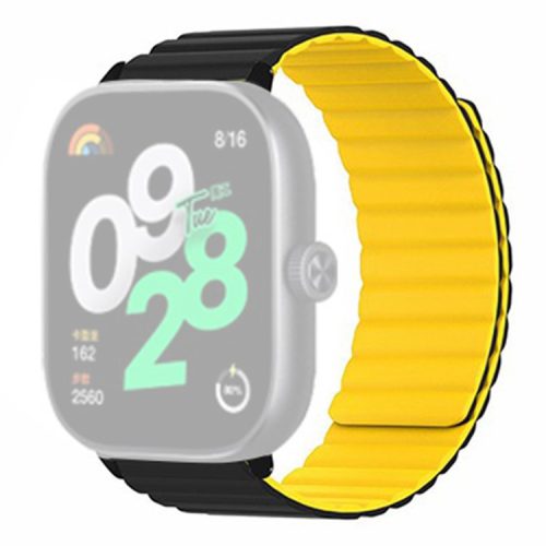 For Xiaomi Redmi Watch 4 Magnetic Silicone Watch Band Strap with Alloy Connector - Black+Yellow