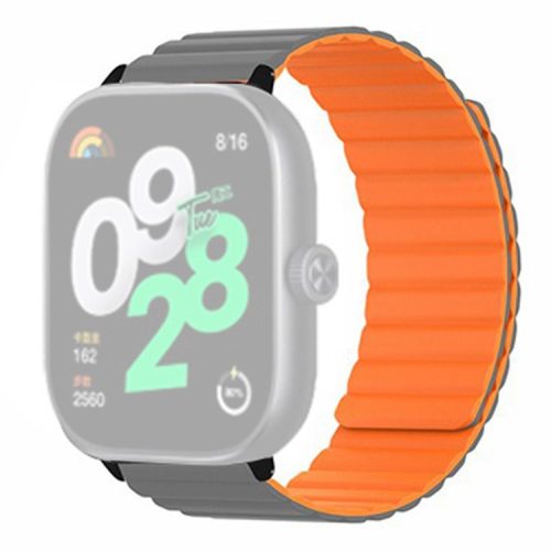 For Xiaomi Redmi Watch 4 Magnetic Silicone Watch Band Strap with Alloy Connector - Grey+Orange