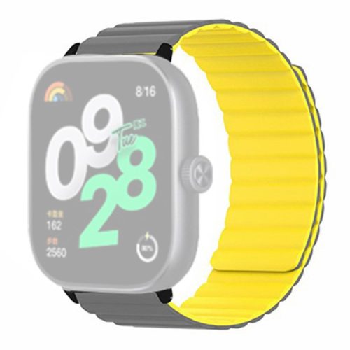 For Xiaomi Redmi Watch 4 Magnetic Silicone Watch Band Strap with Alloy Connector - Grey+Yellow