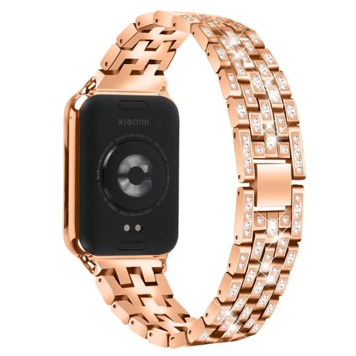 For Xiaomi Redmi Watch 4 Metal Women Watch Band 5 Rows Rhinestone Replacement Strap - Rose Gold