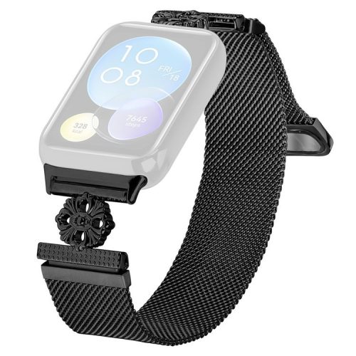 For Xiaomi Redmi Watch 4 Milanese Band Flower Stainless Steel Magnetic Mesh Watch Strap - Black