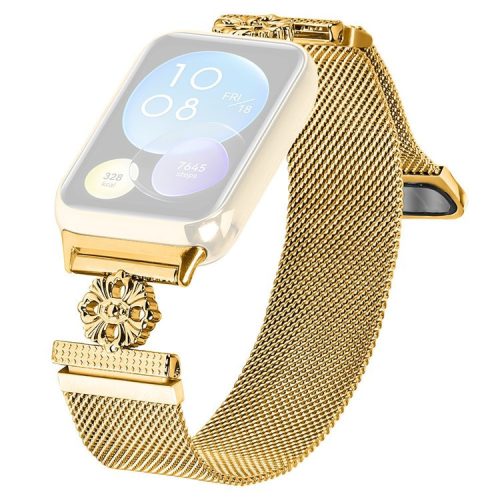 For Xiaomi Redmi Watch 4 Milanese Band Flower Stainless Steel Magnetic Mesh Watch Strap - Gold