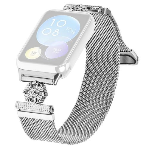 For Xiaomi Redmi Watch 4 Milanese Band Flower Stainless Steel Magnetic Mesh Watch Strap - Silver