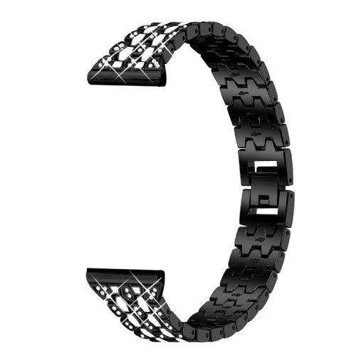 For Xiaomi Redmi Watch 4 Zinc Alloy Watch Band Rhinestones Decor Women Replacement Strap - Black+White