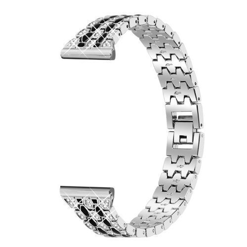 For Xiaomi Redmi Watch 4 Zinc Alloy Watch Band Rhinestones Decor Women Replacement Strap - Silver+Black