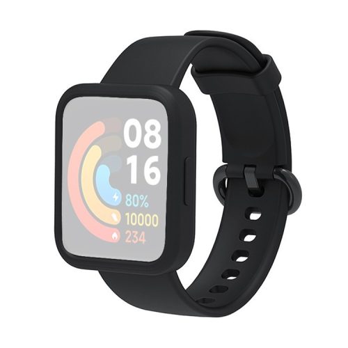 For Xiaomi Redmi Watch Replacement Strap 2-in-1 Watch Band+Watch Case Silicone Watch Band with Buckle - Black / Black