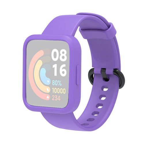 For Xiaomi Redmi Watch Replacement Strap 2-in-1 Watch Band+Watch Case Silicone Watch Band with Buckle - Black / Purple