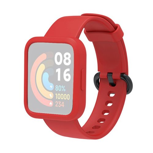 For Xiaomi Redmi Watch Replacement Strap 2-in-1 Watch Band+Watch Case Silicone Watch Band with Buckle - Black / Red