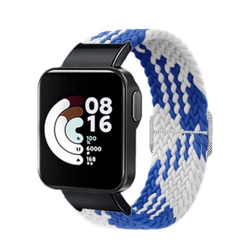 For Xiaomi Redmi Watch Replacement Wrist Strap Braided Nylon Elastic Watchband - Blue/White