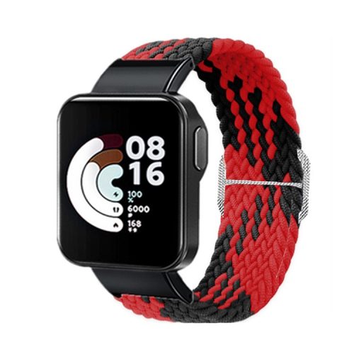 For Xiaomi Redmi Watch Replacement Wrist Strap Braided Nylon Elastic Watchband - Red/Black