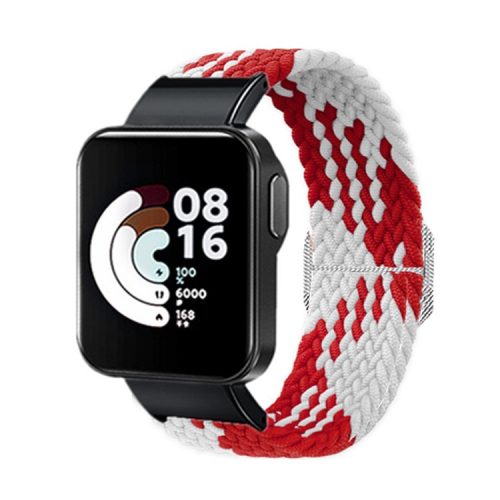 For Xiaomi Redmi Watch Replacement Wrist Strap Braided Nylon Elastic Watchband - Red/White