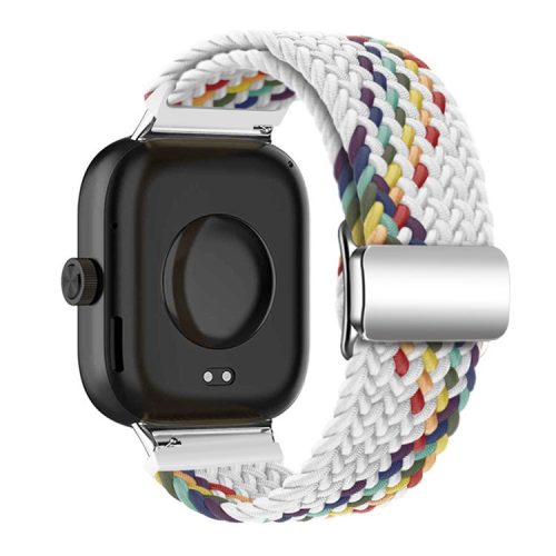 For Xiaomi Smart Band 8 Pro / Redmi Watch 4 Loop Strap Magnetic Buckle Woven Watch Band - White+Rainbow