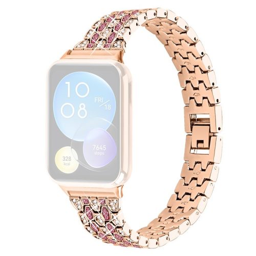 For Xiaomi Smart Band 8 Pro 3 Rows Rhinestone Zinc Alloy Watch Band Women Replacement Strap - Rose Gold+Rose