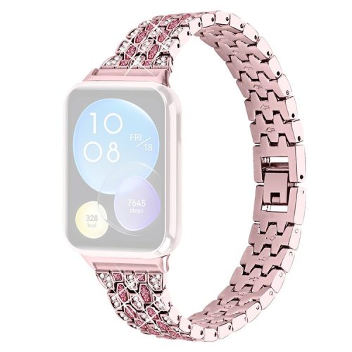 For Xiaomi Smart Band 8 Pro 3 Rows Rhinestone Zinc Alloy Watch Band Women Replacement Strap - Rose Pink+Rose