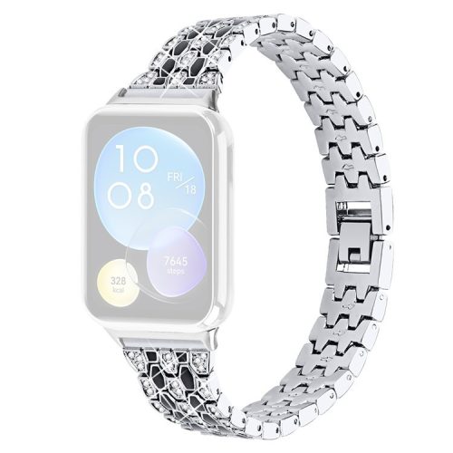 For Xiaomi Smart Band 8 Pro 3 Rows Rhinestone Zinc Alloy Watch Band Women Replacement Strap - Silver+Black