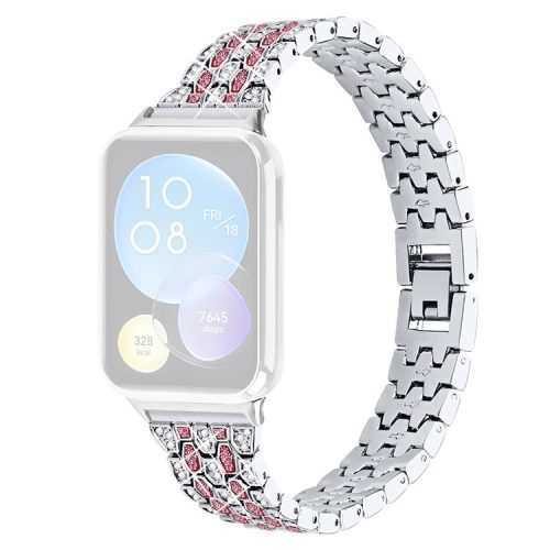 For Xiaomi Smart Band 8 Pro 3 Rows Rhinestone Zinc Alloy Watch Band Women Replacement Strap - Silver+Rose