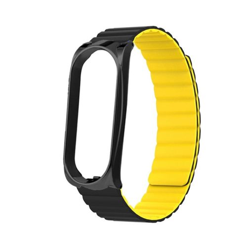 Soft Silicone Magnetic Watch Band Strap + Watch Case Cover Replacement for Xiaomi Mi Band 5/6/7 - Black/Yellow